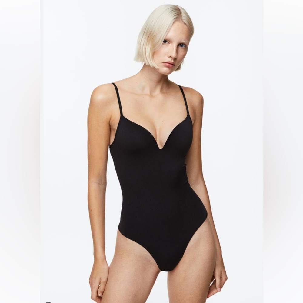 H&M black bodysuit with a push-up bra
